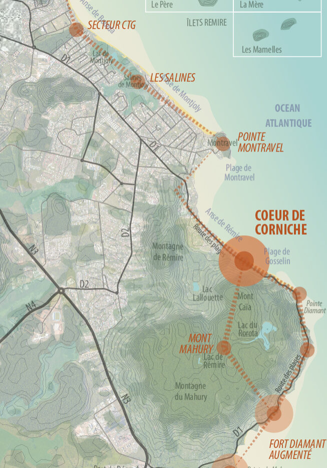 Carte de la Corniche : les lieux d'intensité